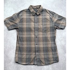 Reef Men's Sz L Plaid Button Up Short Sleeved Shirt Preppy Outdoor Casual Brown
